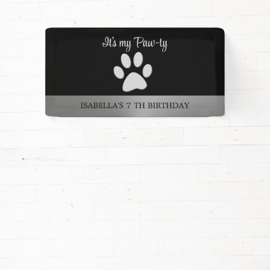 Banderoles Paw Chien Argent sur arrière - plan noir (Insitu)
