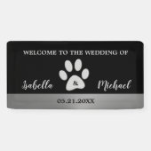 Banderoles Paw Chien Argent sur arrière - plan noir (Horizontal)