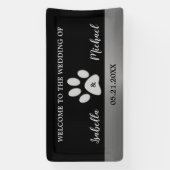 Banderoles Paw Chien Argent sur arrière - plan noir (Verticale)