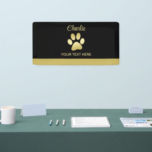 Banderoles Paw chien brillant or sur arrière - plan noir (Salon professionnel)