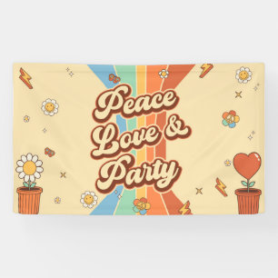 Banderoles Peace Love Party Retro Rainbow 6e anniversaire