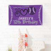 Banderoles Peace Love Softball Anniversaire (En situation)