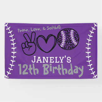 Banderoles Peace Love Softball Anniversaire