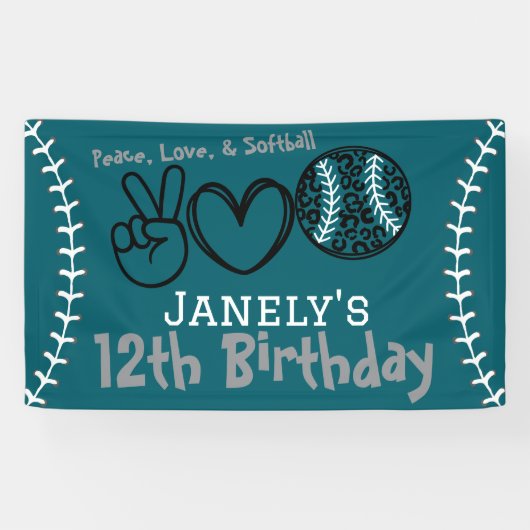Banderoles Peace Love Softball Anniversaire (Horizontal)
