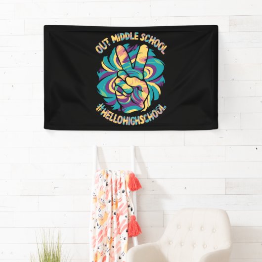 Banderoles Peace Out Middle Hello Lycée Tie Dye (En situation)