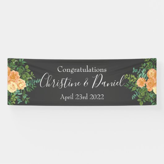 Banderoles Peach Dark Grey Mariage Rose Floral (Horizontal)
