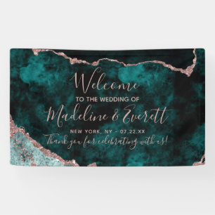 Banderoles Peacock Turquoise Marbre vert Agate Mariage Bienve