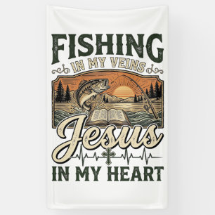 Banderoles Pêche dans mes veines Jésus dans mon cœur Vintage