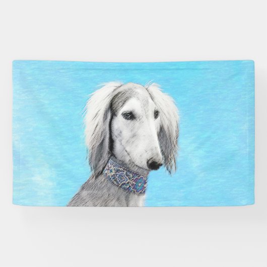 Banderoles Peinture de Saluki (Argent) - Joli art original de (Horizontal)