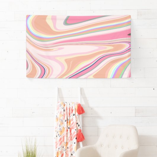 Banderoles Peinture Liquide Retro Pink Swirl Design esthétiqu (En situation)