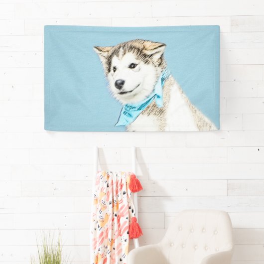 Banderoles Peinture Sibérienne Husky Puppy - Art Chien origin (En situation)