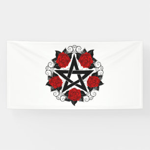 Banderoles Pentagramme aux roses rouges