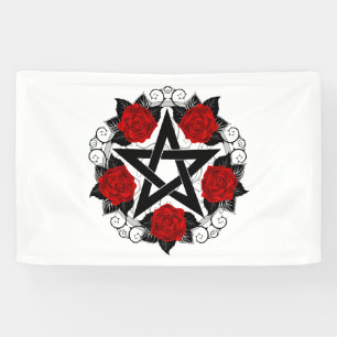 Banderoles Pentagramme avec des roses rouges