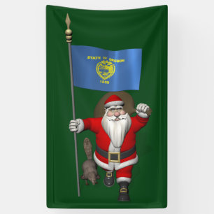 Banderoles Père Noël Avec Drapeau Oregon Et Castor