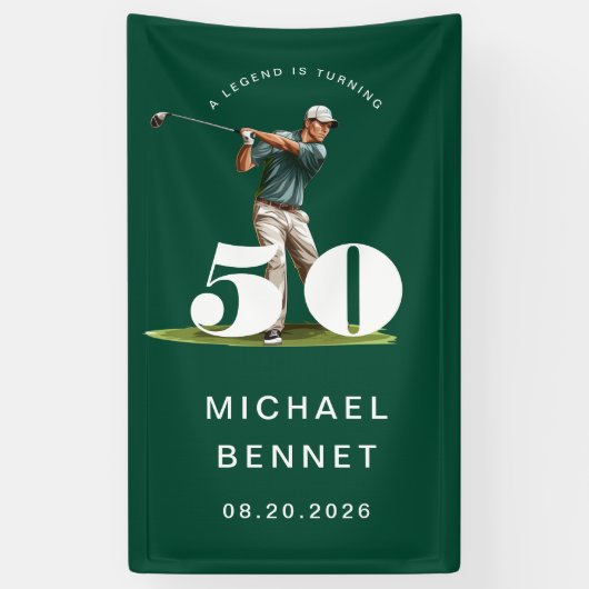 Banderoles Personalized Green Golf 50th Birthday  (Vertical)