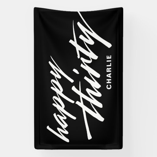 Banderoles Personalized Modern Script Black 30th Birthday (Verticale)