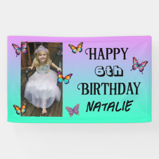 Banderoles Personalized Photo and Age Butterfly Birthday