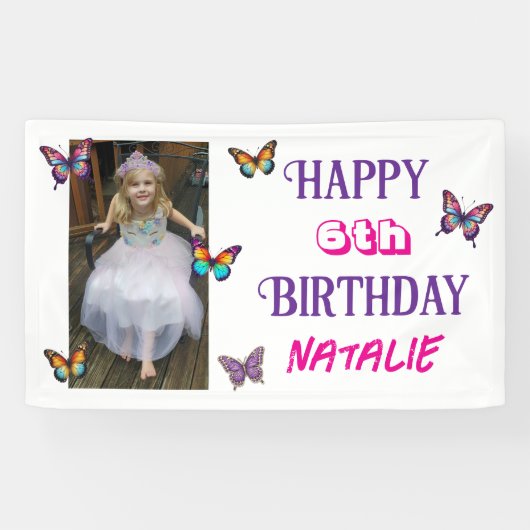 Banderoles Personalized Photo and Age Butterfly Birthday (Horizontal)