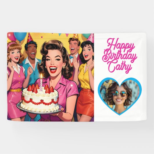 Banderoles Personalized Retro Surprise Birthday Party Photo (Horizontal)