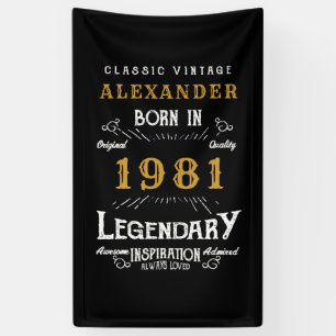 Banderoles Personnalisé 40e anniversaire Né 1981 Noir Vintage