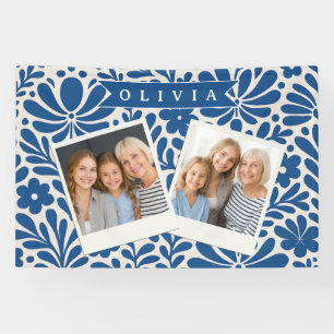 Banderoles Personnalisé Floral Folklorique Bleu Nordique Sur