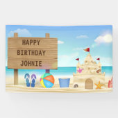 Banderoles Personnaliser Joyeux Anniversaire Boy Beach Sand C (Horizontal)