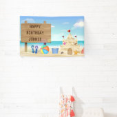 Banderoles Personnaliser Joyeux Anniversaire Boy Beach Sand C (Insitu)