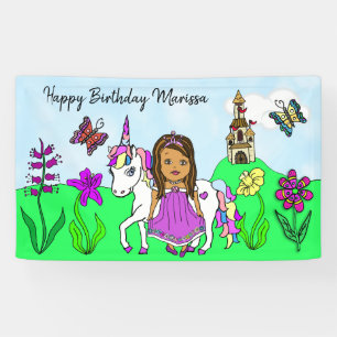 Banderoles Personnalisez Birthday Banner Princess et Unicorn