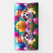 Banderoles Petit chiot avec ballons - Anniversaire de enfant  (Verticale)