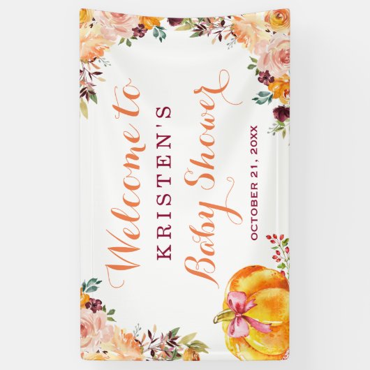 Banderoles Petit Citrouille Floral Automne Baby shower Automn (Vertical)