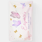 Banderoles Petit Papillon rose pourpre fille premier annivers (Vertical)