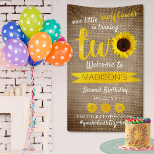 Banderoles Petit tournesol 2e fête d'anniversaire Bienvenue
