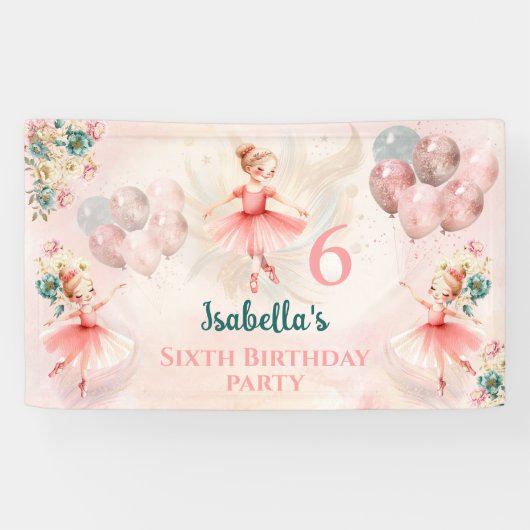 Banderoles Petite Ballerina Blond rose Turquoise Floral Anniv (Horizontal)
