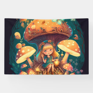 Banderoles Petite elve de fille parmi les champignons