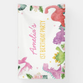 Banderoles Petite fille Dinosaur anniversaire (Verticale)