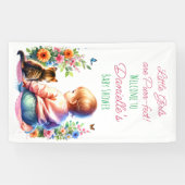Banderoles Petite fille et chaton | Baby shower aquarelle (Horizontal)