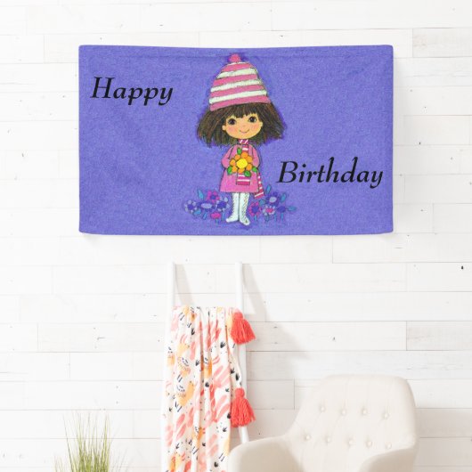 Banderoles Petite fille mignonne Bottes blanches Fleurs sur v (En situation)