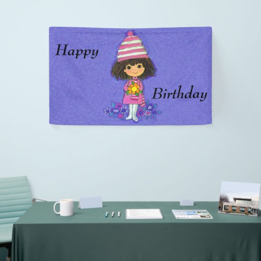 Banderoles Petite fille mignonne Bottes blanches Fleurs sur v (Salon professionnel)