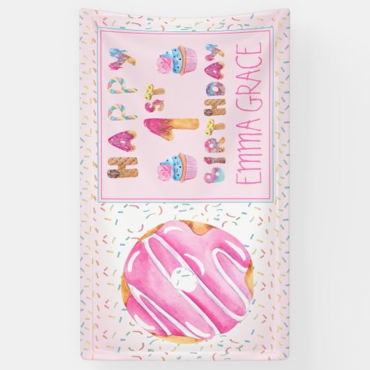 Banderoles Petites filles beignets | Cupcakes Joyeux 1er anni (Vertical)