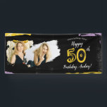 Banderoles Photo 50th Birthday Party Banner Black Gold<br><div class="desc">Célébrez avec style notre bannière "50e anniversaire - Joyeux anniversaire". Parfait pour ajouter une touche festive à votre célébration de jalon, cette bannière exsude la joie et de l'excitation, marquant un moment significatif dans le voyage de votre vie. Avec son design dynamique et ses lettres audacieuses, il sert de pièce...</div>