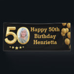 Banderoles Photo 50th Birthday Party Banner Black Gold<br><div class="desc">Célébrez avec style notre bannière "50e anniversaire - Joyeux anniversaire". Parfait pour ajouter une touche festive à votre célébration de jalon, cette bannière exsude la joie et de l'excitation, marquant un moment significatif dans le voyage de votre vie. Avec son design dynamique et ses lettres audacieuses, il sert de pièce...</div>