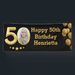 Banderoles Photo 50th Birthday Party Banner Black Gold<br><div class="desc">Célébrez avec style notre bannière "50e anniversaire - Joyeux anniversaire". Parfait pour ajouter une touche festive à votre célébration de jalon, cette bannière exsude la joie et de l'excitation, marquant un moment significatif dans le voyage de votre vie. Avec son design dynamique et ses lettres audacieuses, il sert de pièce...</div>