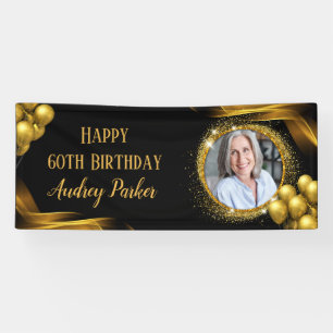 Banderoles Photo 60th Birthday Party Banner Black Gold