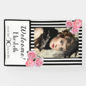 Banderoles Photo 90e anniversaire noir rayures florales (Horizontal)