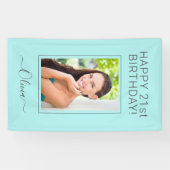 Banderoles Photo Anniversaire Aqua Blue Script Turquoise Girl (Horizontal)