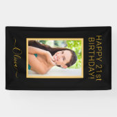 Banderoles Photo Anniversaire Black Gold Script Girl (Horizontal)