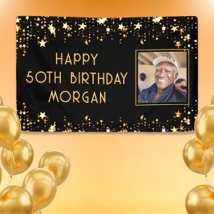Banderoles Photo Anniversaire Black Gold Stars Couleur person