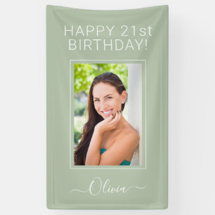 Banderoles Photo Anniversaire Green Sage Script Girl