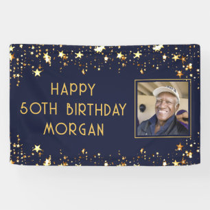 Banderoles Photo Anniversaire Marine Blue Gold Stars