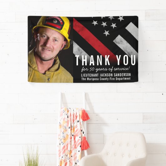 Banderoles Photo Anniversaire Red Line Firefighter Retirement (En situation)